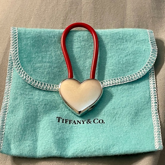 Tiffany & Co. Accessories - Tiffany & Co. Silver Heart Red Rubber Keyring in Like New Condition